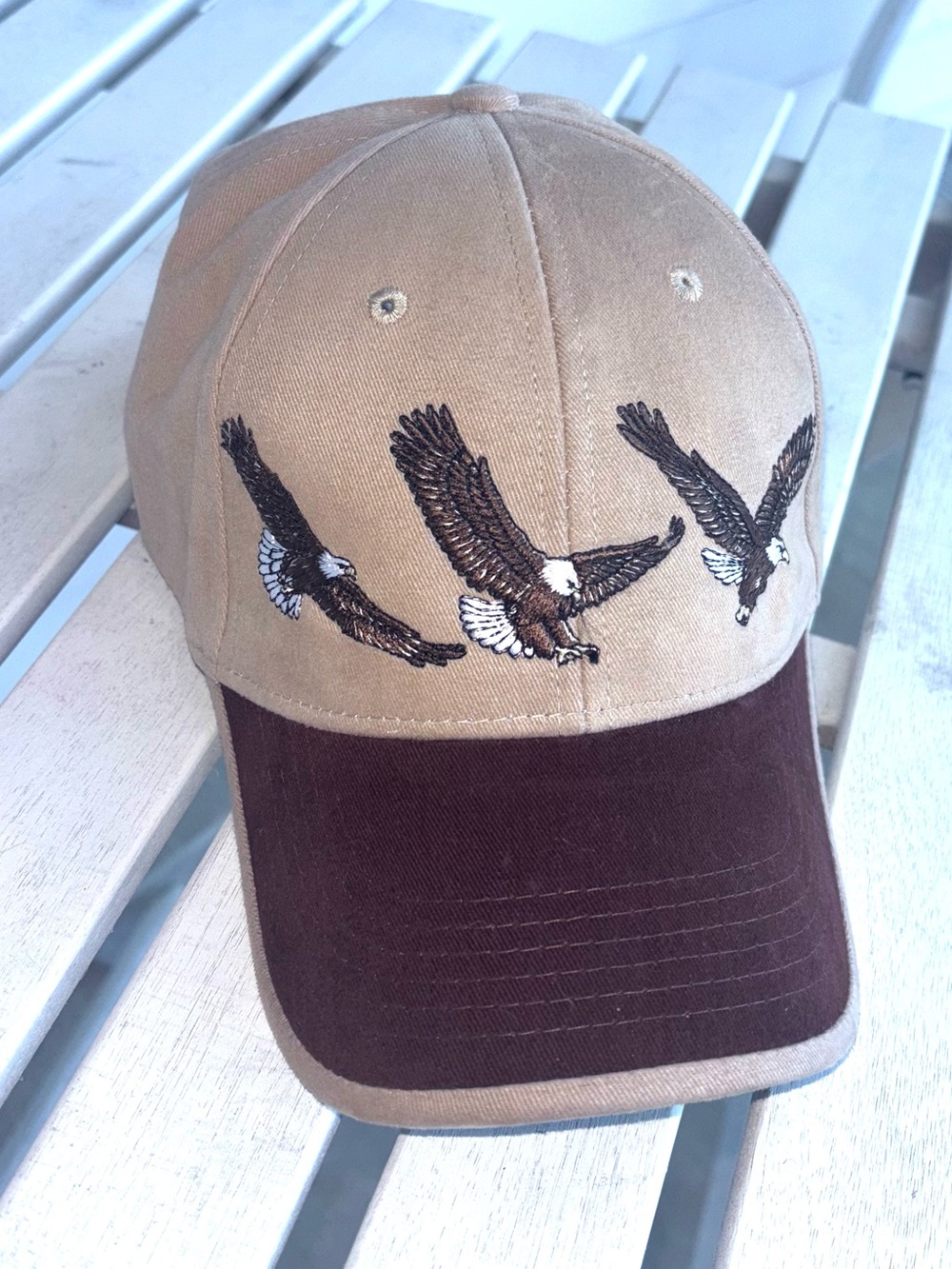 Vintage New Tan and Brown Eagle Embroidered Baseball Cap Hat Wildlife ShastaWear